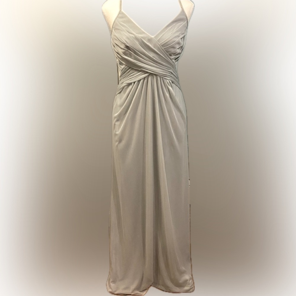 David’s bridal long mesh style cross strap back. Mystic blue size 6.